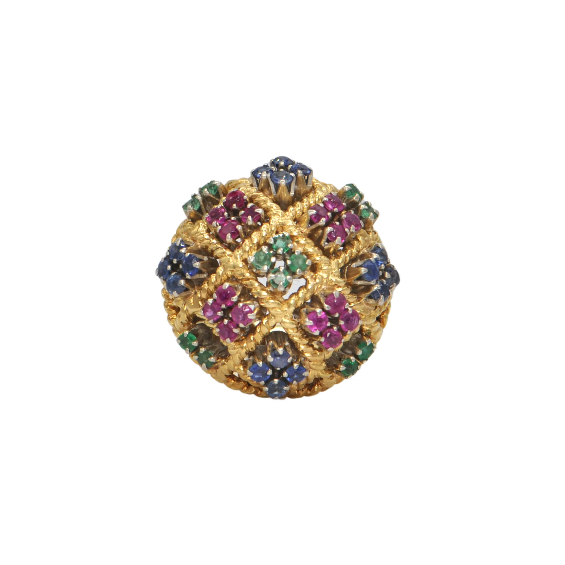 Retro Ruby, Emerald, and Sapphire 18k Gold Cocktail Ring 'Italy'