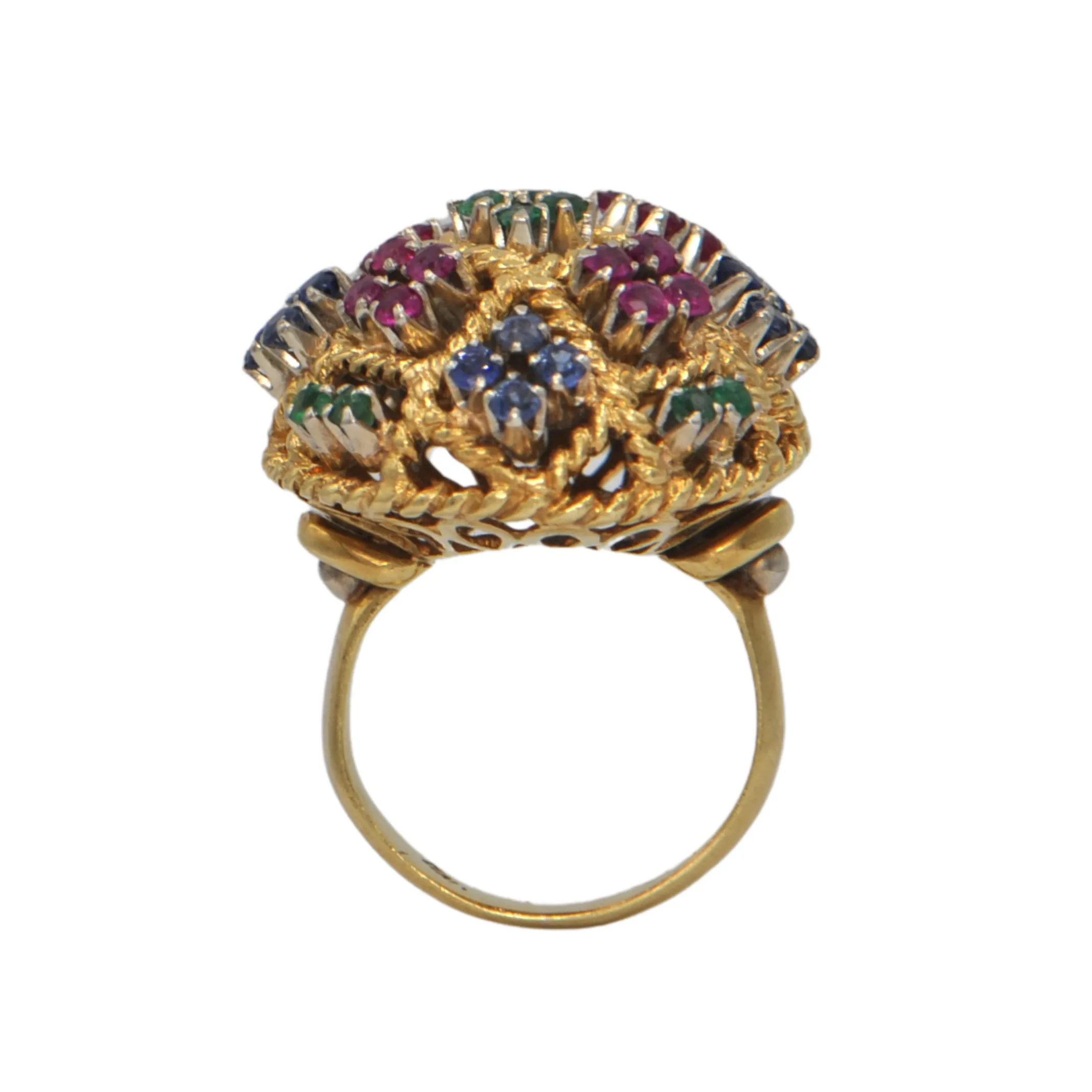 Retro Ruby, Emerald, and Sapphire 18k Gold Cocktail Ring 'Italy'