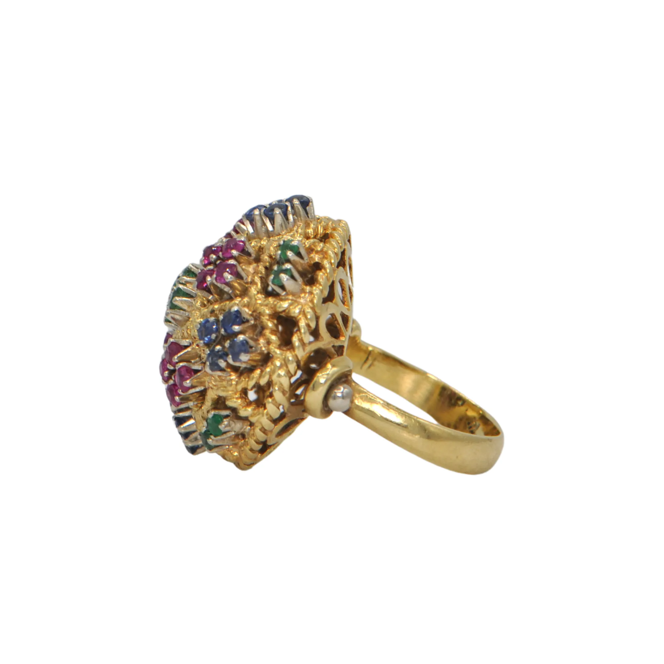 Retro Ruby, Emerald, and Sapphire 18k Gold Cocktail Ring 'Italy'