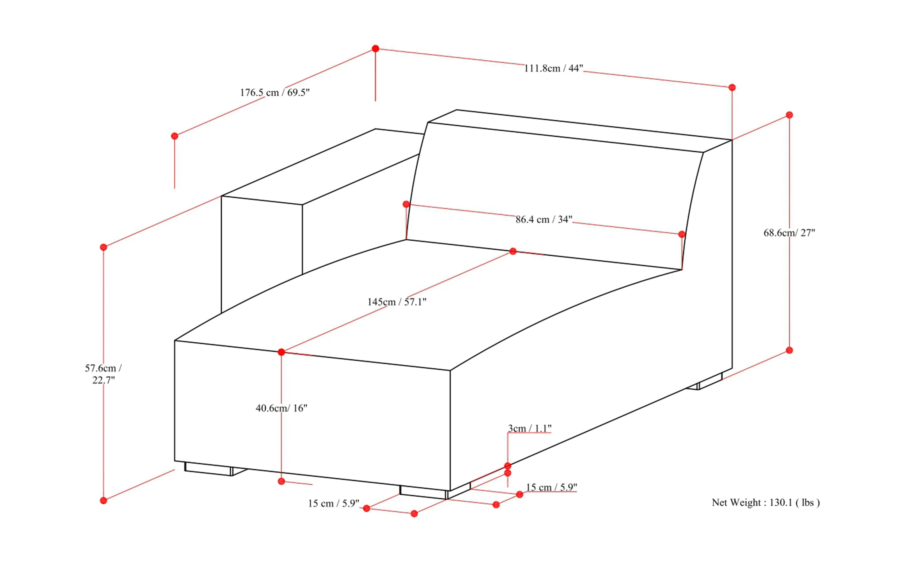 Rex Left Chaise Module in Genuine Leather