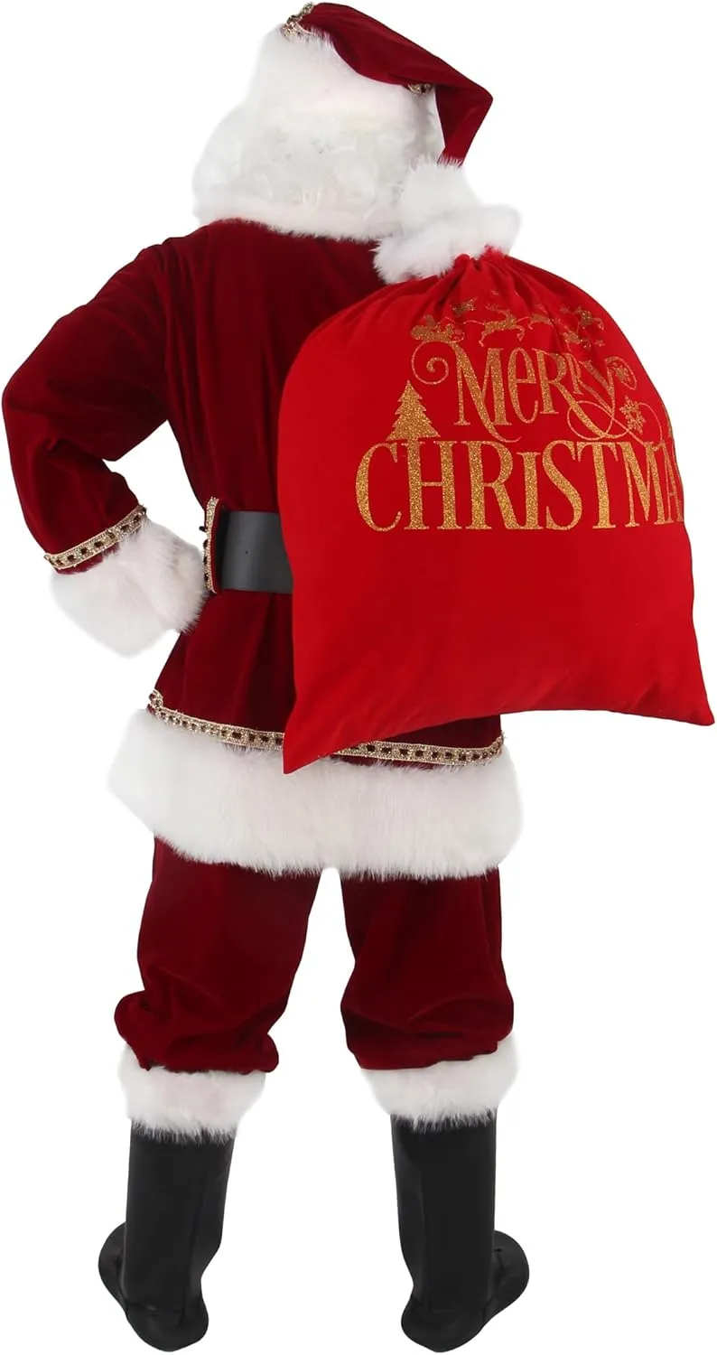 Santa Claus Costume for Men Deluxe Christmas Santa Suit 11pcs Red Adult Professional Xmas Cosplay Party Holiday Outfit