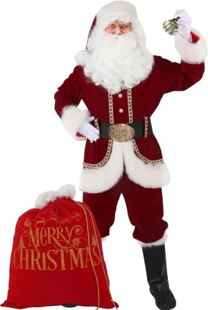 Santa Claus Costume for Men Deluxe Christmas Santa Suit 11pcs Red Adult Professional Xmas Cosplay Party Holiday Outfit