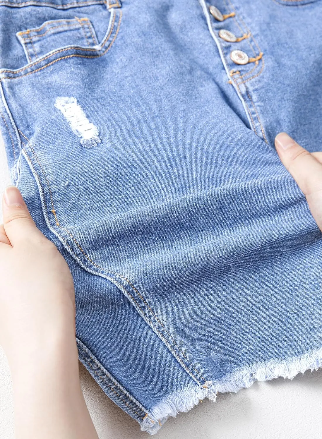 Sidefeel Women's Jean Skirt Stretchy Ripped Frayed Button Fly Summer Denim Skirt