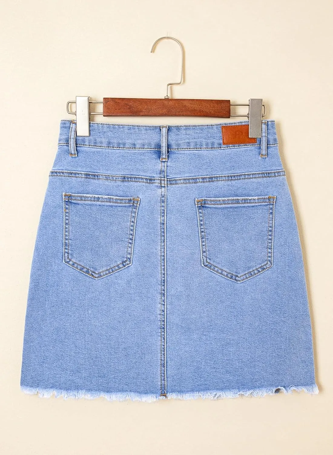 Sidefeel Women's Jean Skirt Stretchy Ripped Frayed Button Fly Summer Denim Skirt