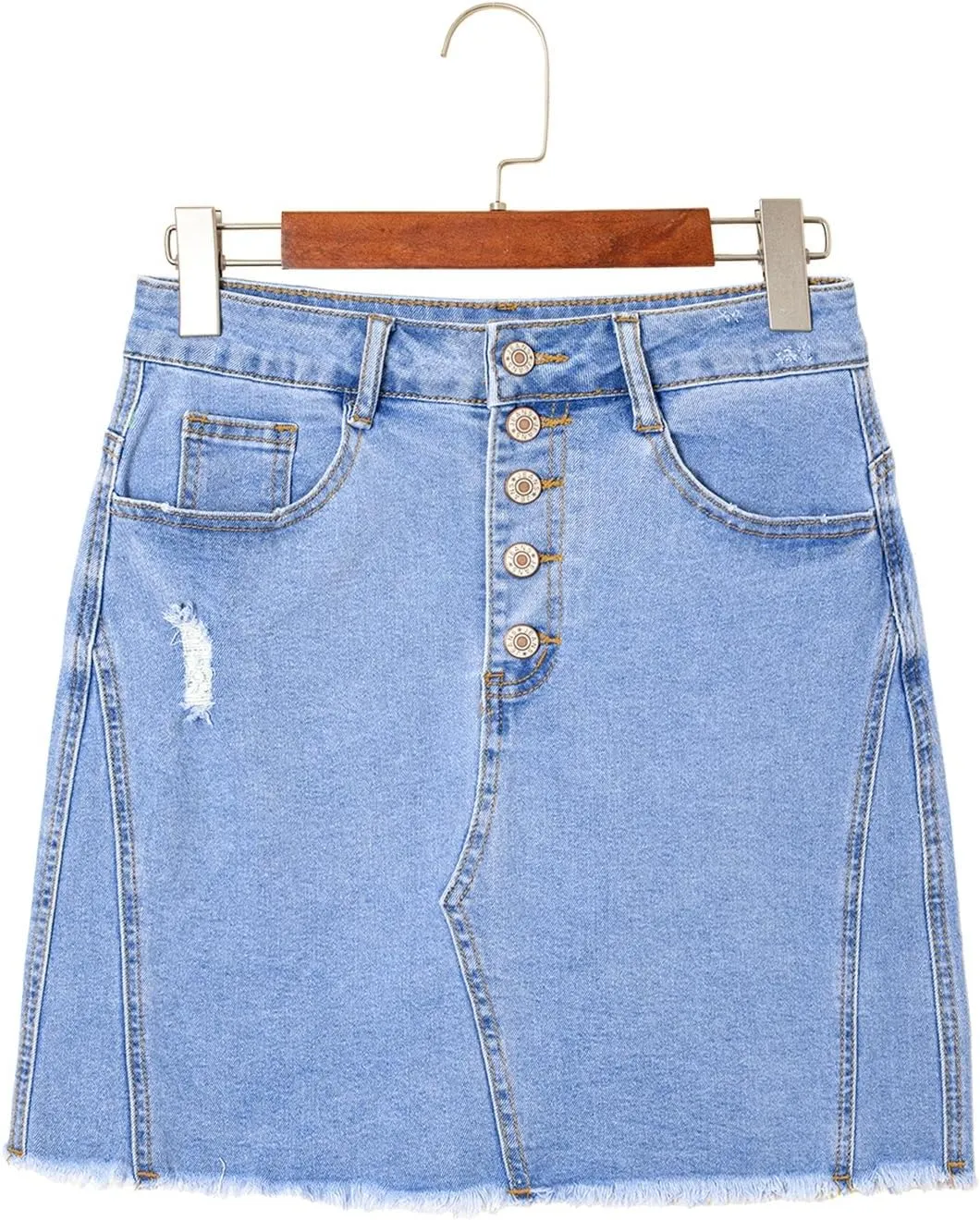 Sidefeel Women's Jean Skirt Stretchy Ripped Frayed Button Fly Summer Denim Skirt