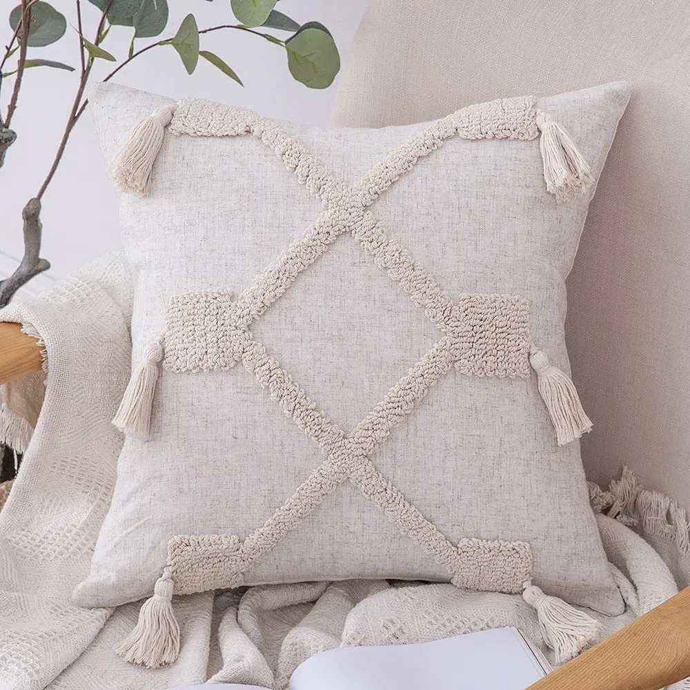SINOTAO  -  Home Decoration of Homestays, Ethnic Style Cushions, Bedside Insets, Moroccan Lace Tassel Tufted Pillows, Pillowcases