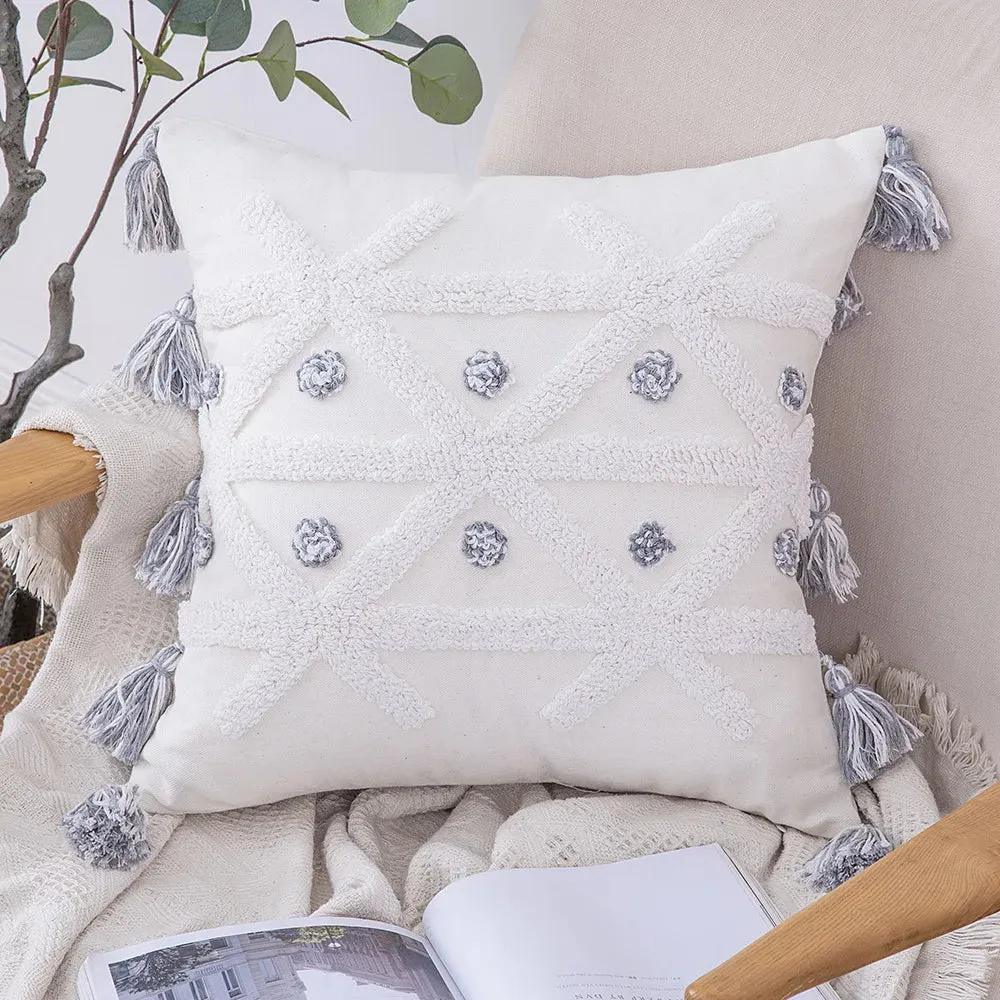 SINOTAO  -  Home Decoration of Homestays, Ethnic Style Cushions, Bedside Insets, Moroccan Lace Tassel Tufted Pillows, Pillowcases