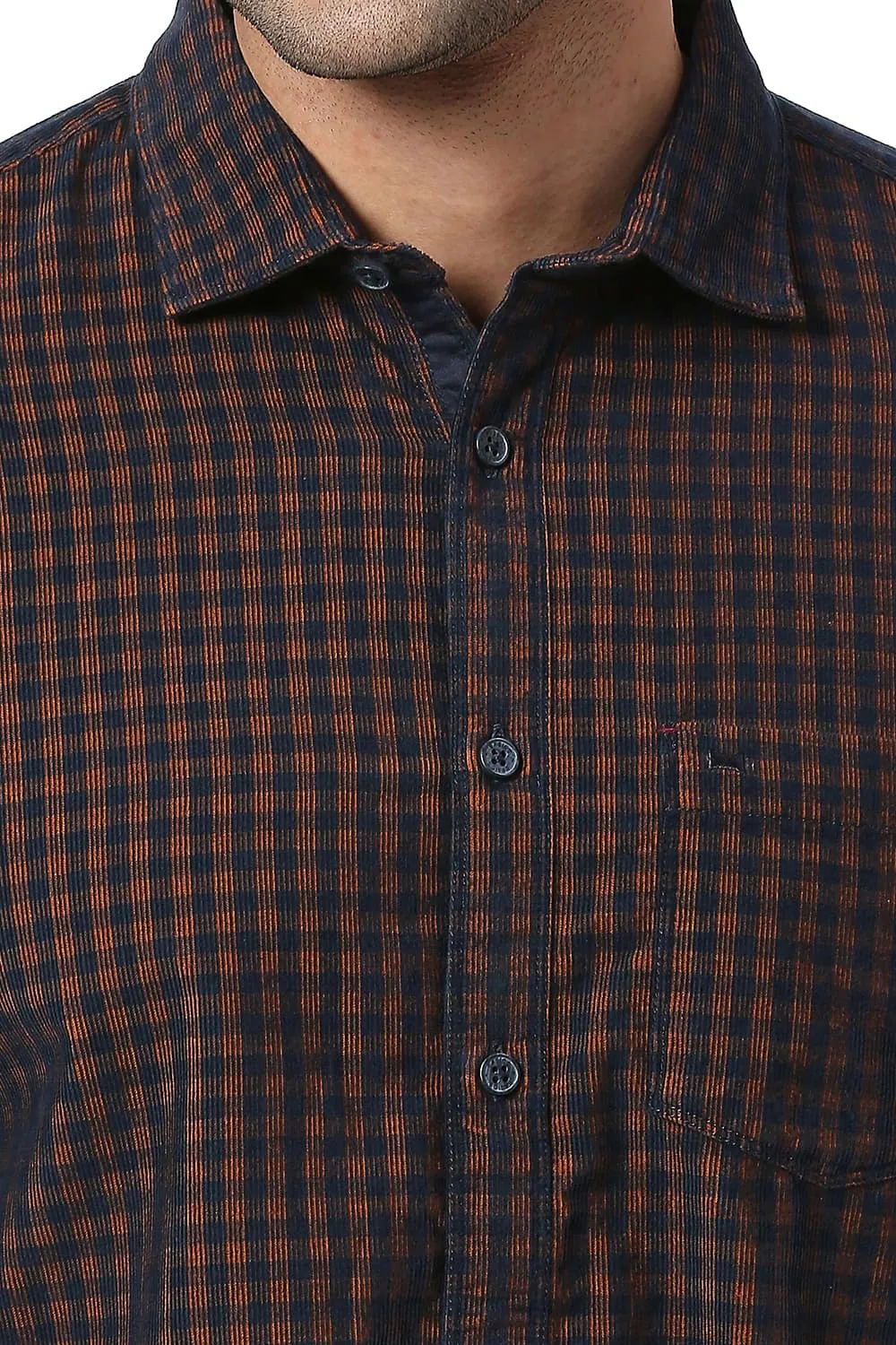 Slim Fit Cotton Corduory Checks Halfsleeves Shirt