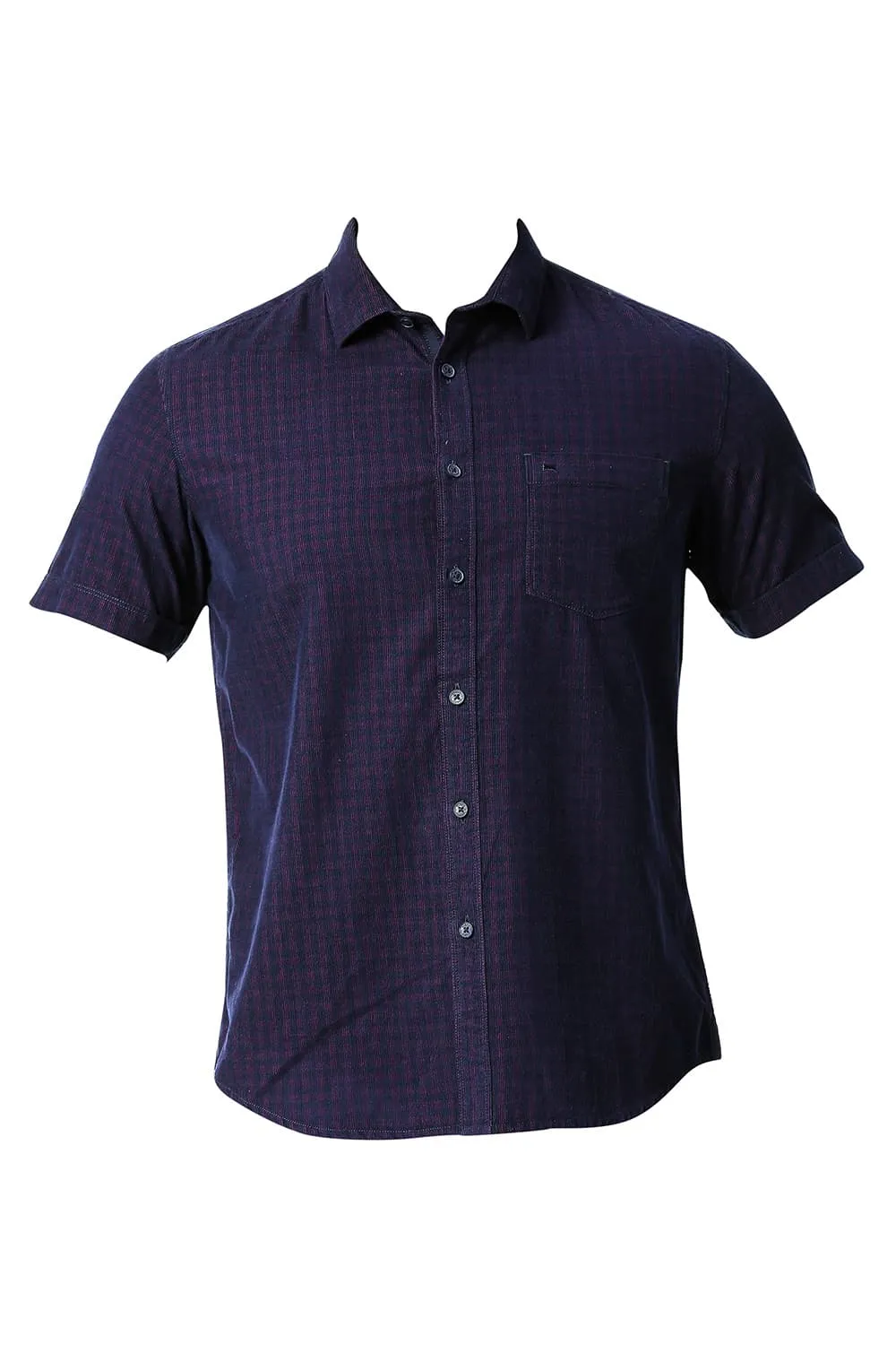 Slim Fit Cotton Corduory Checks Halfsleeves Shirt