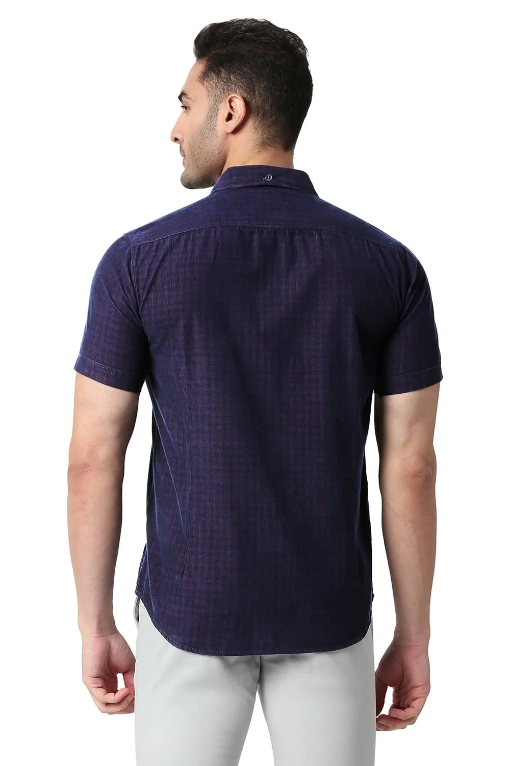 Slim Fit Cotton Corduory Checks Halfsleeves Shirt
