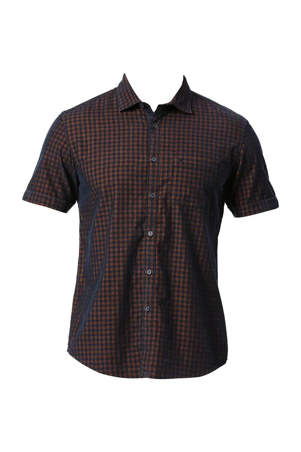 Slim Fit Cotton Corduory Checks Halfsleeves Shirt