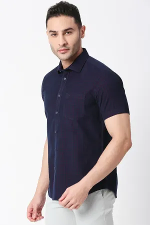 Slim Fit Cotton Corduory Checks Halfsleeves Shirt