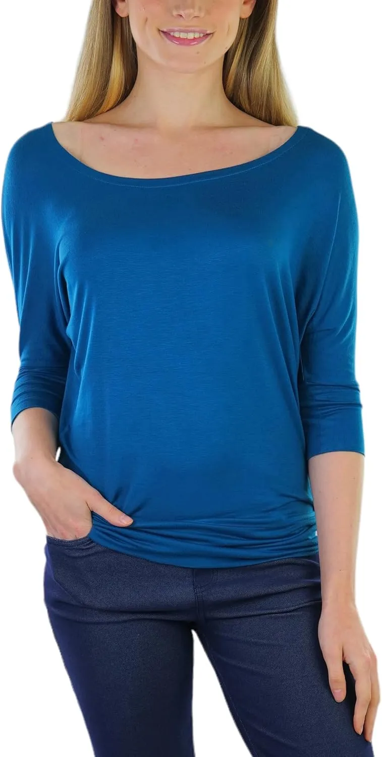 ToBeInStyle Women's Classic Boat Neck Dolman Style Tops