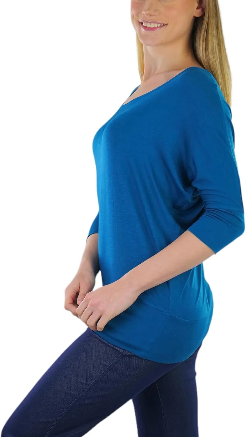 ToBeInStyle Women's Classic Boat Neck Dolman Style Tops