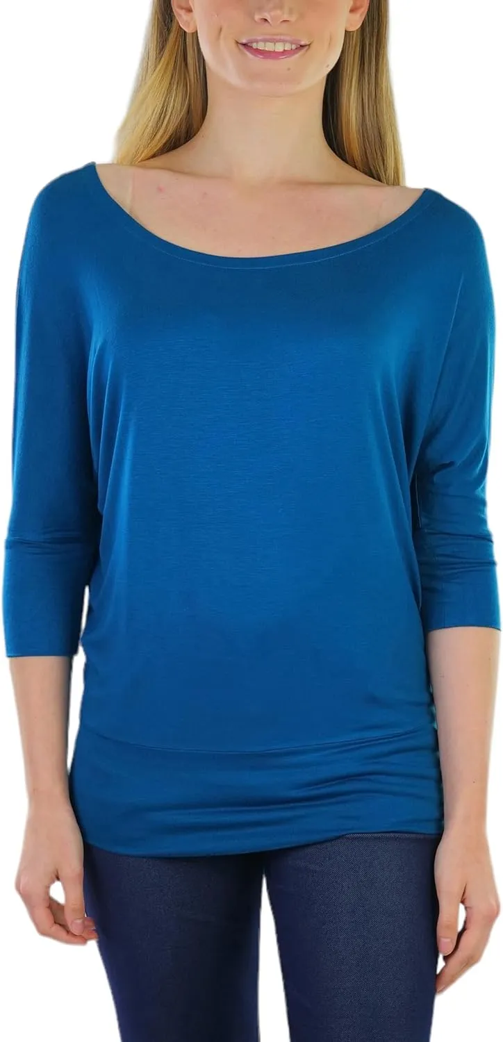 ToBeInStyle Women's Classic Boat Neck Dolman Style Tops