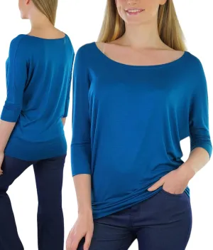 ToBeInStyle Women's Classic Boat Neck Dolman Style Tops
