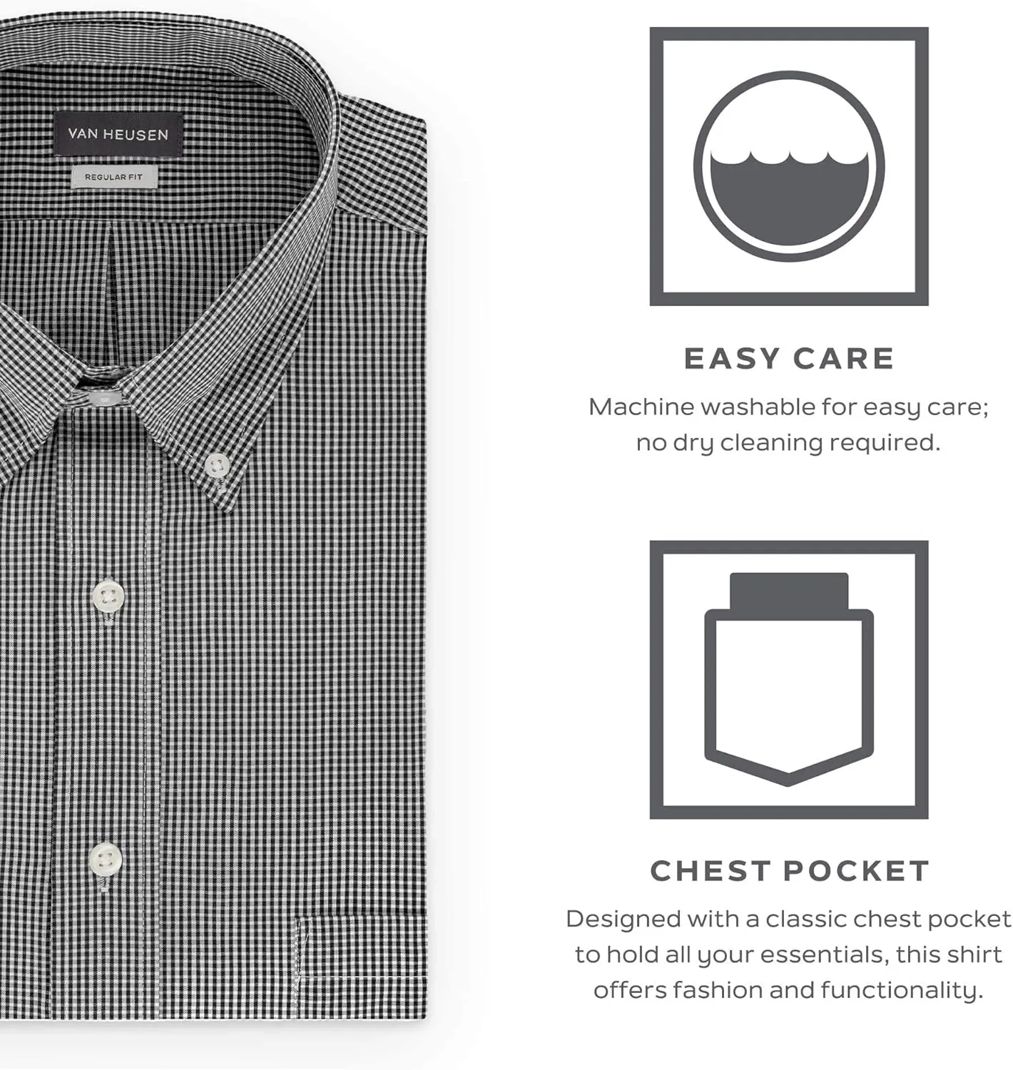 Van Heusen Men's Regular Fit Gingham Button Down Collar Dress Shirt - Amazon Exclusive