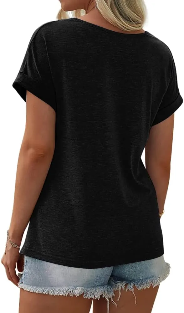 Womens Color Block Short Sleeve Tops Casual Summer T-Shirt