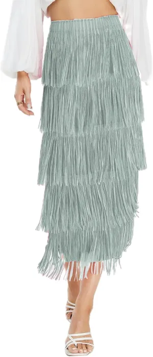 Women's Fringe Trim High Waist Short Pencil Bodycon Skirts, Sexy Elegant Fringe Long Maxi Skirt Summer Party Work