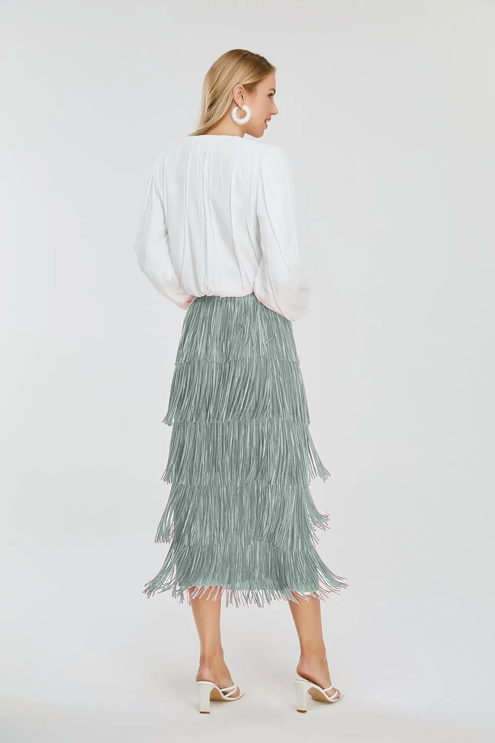 Women's Fringe Trim High Waist Short Pencil Bodycon Skirts, Sexy Elegant Fringe Long Maxi Skirt Summer Party Work