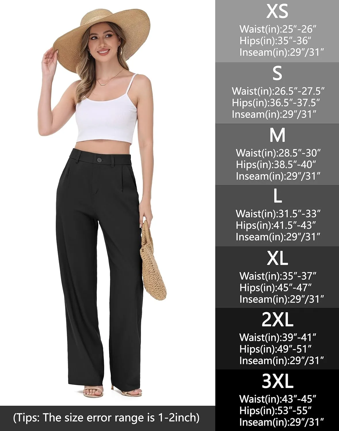 Women's Linen Dress Pants - 29"/31" Wide Leg Business Work Trousers Casual Summer Beach Cotton Slacks with Drawstring