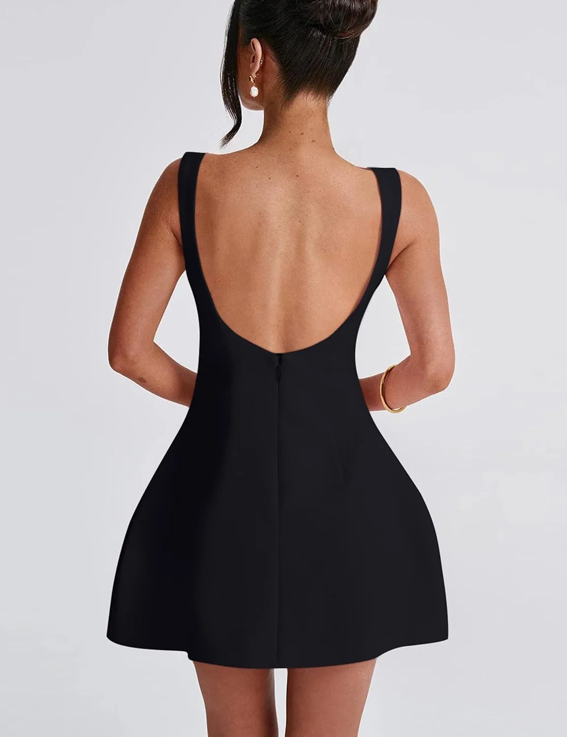 YMDUCH Women's Sexy Sleeveless Crew Neck Backless A-line Party Short Mini Dress
